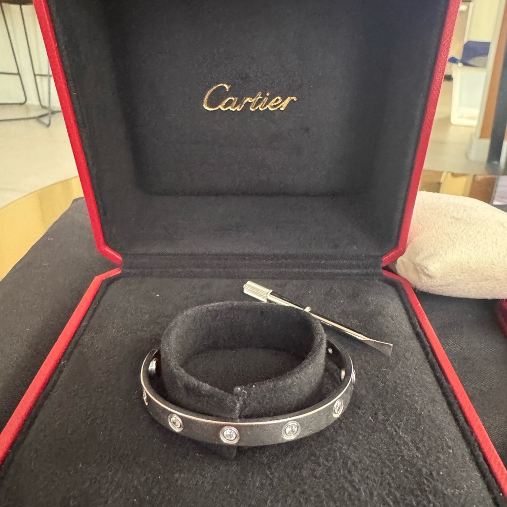 Cartier Silver Bracelet with Diamond Accents - certified authentic